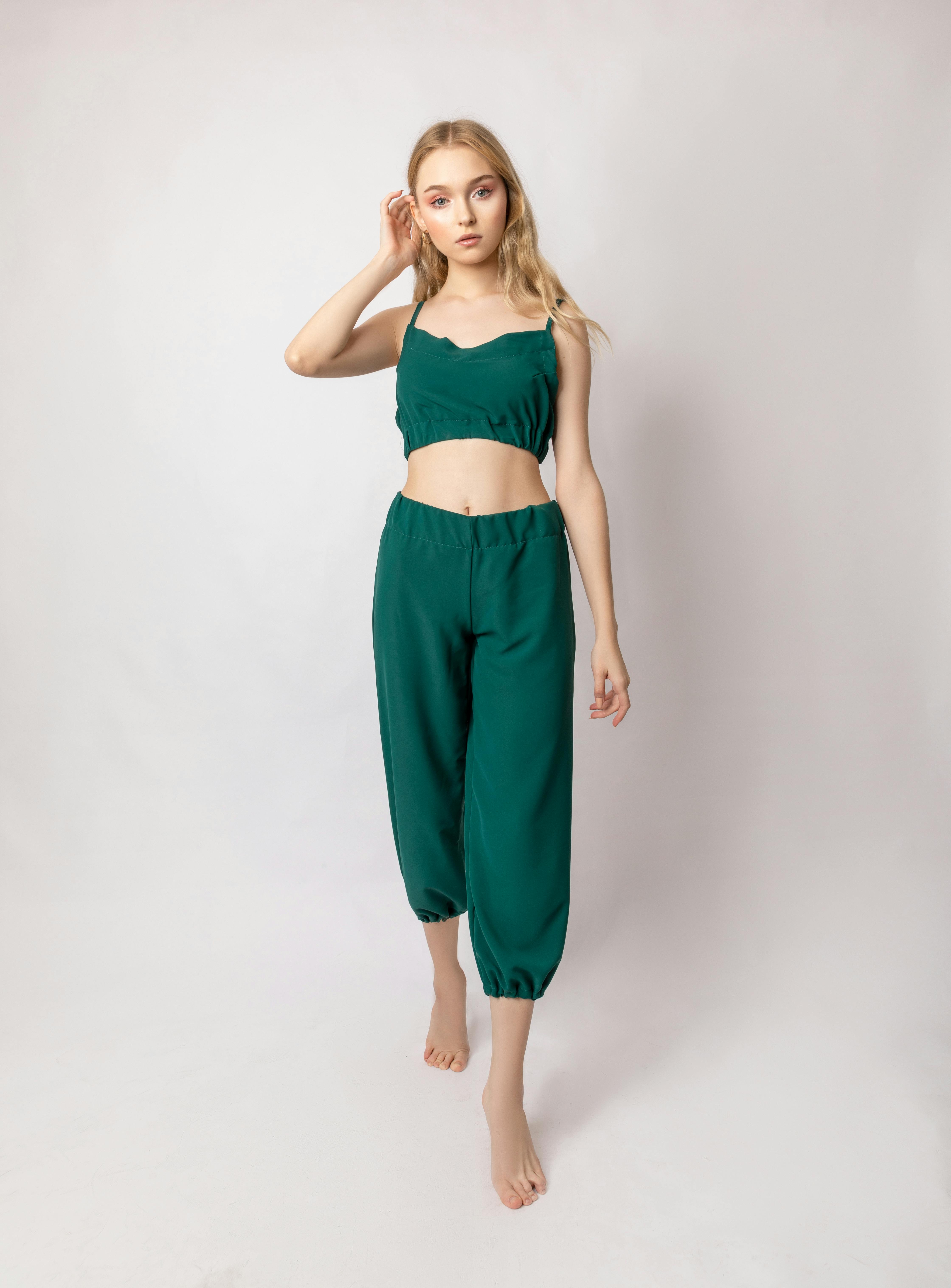 Studio Shoot of a Girl Posing in Pastel Green Underwear · Free Stock Photo