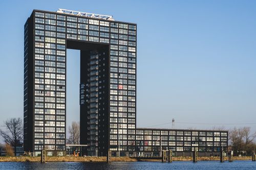 Free Contemporary residential skyscraper with unique architecture in Groningen, Netherlands. Stock Photo