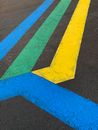 Yellow and Blue Line on Gray Asphalt Road