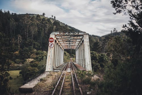 A Rail Bridge with Metal Frames