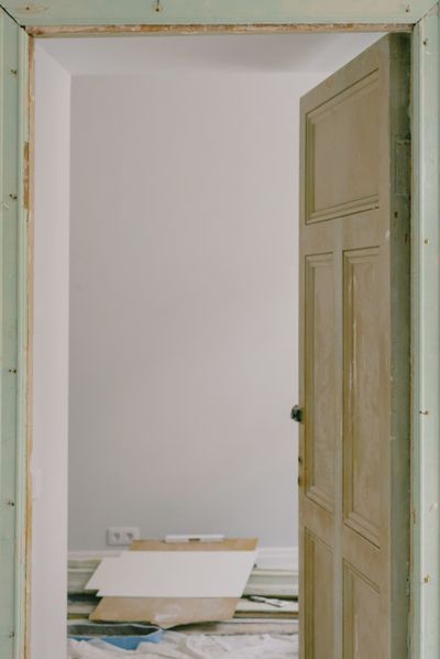 Interior door installation during a home renovation