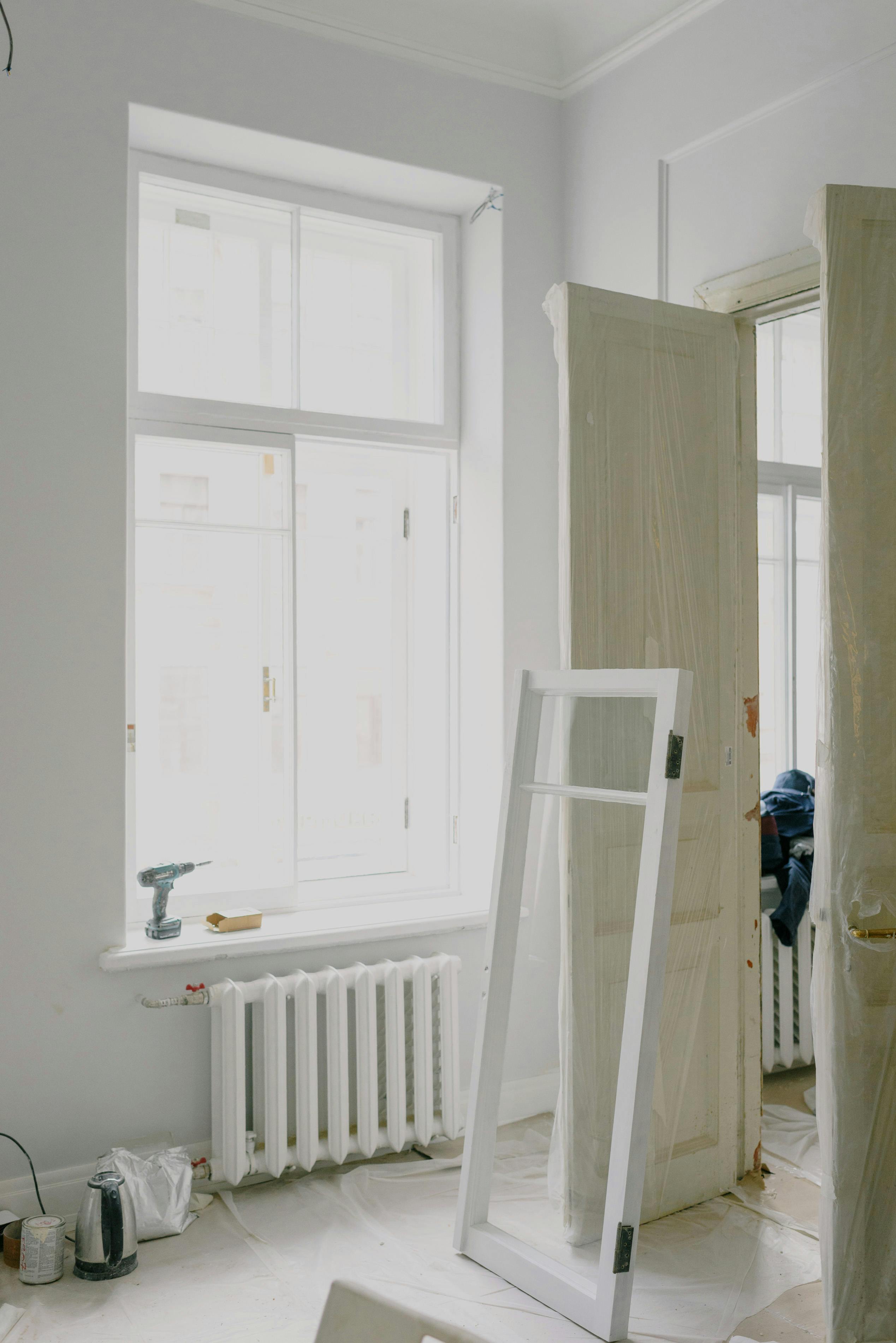 window frame near doors in new house