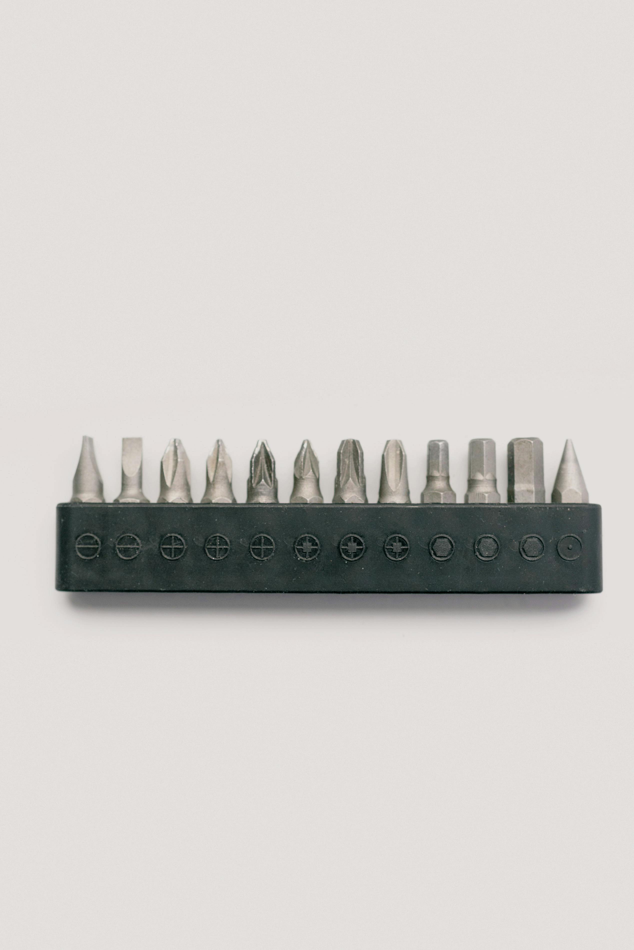 collection of tool bits on white background