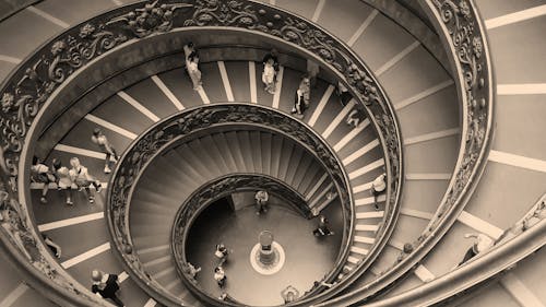 Black and White Photo of Spiral Stairs