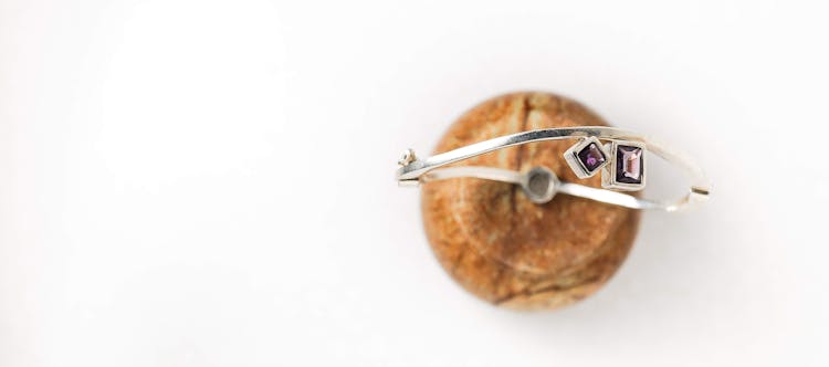 Shiny Silver Brooch With Mineral And Jewels