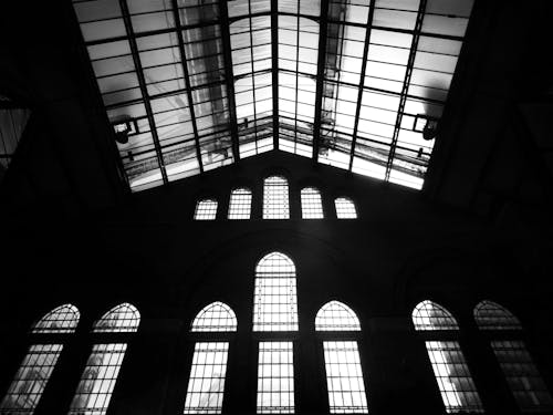 Grayscale Photography of Building Interior