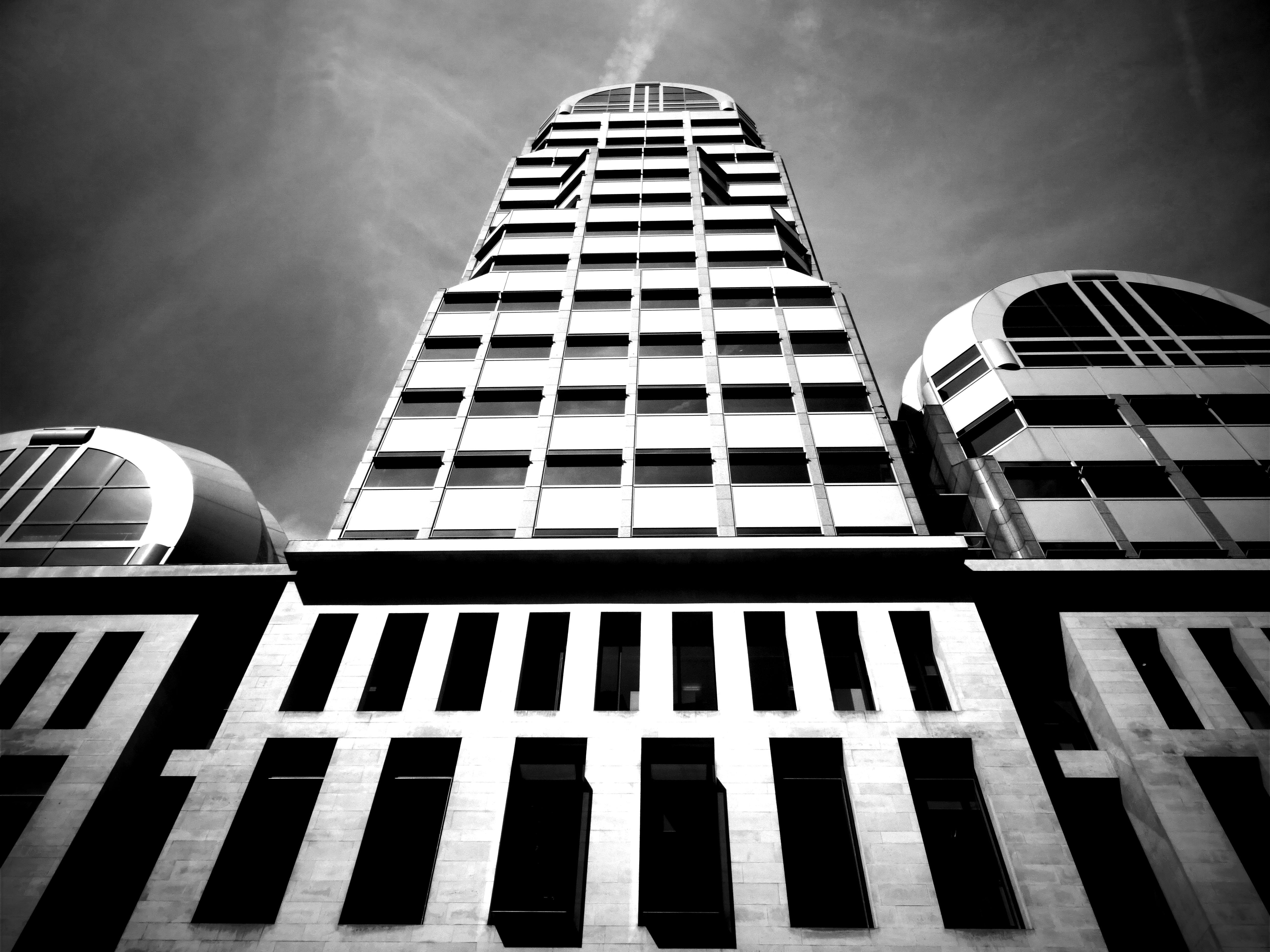 Free stock photo of black-and-white, city, sky, buildings