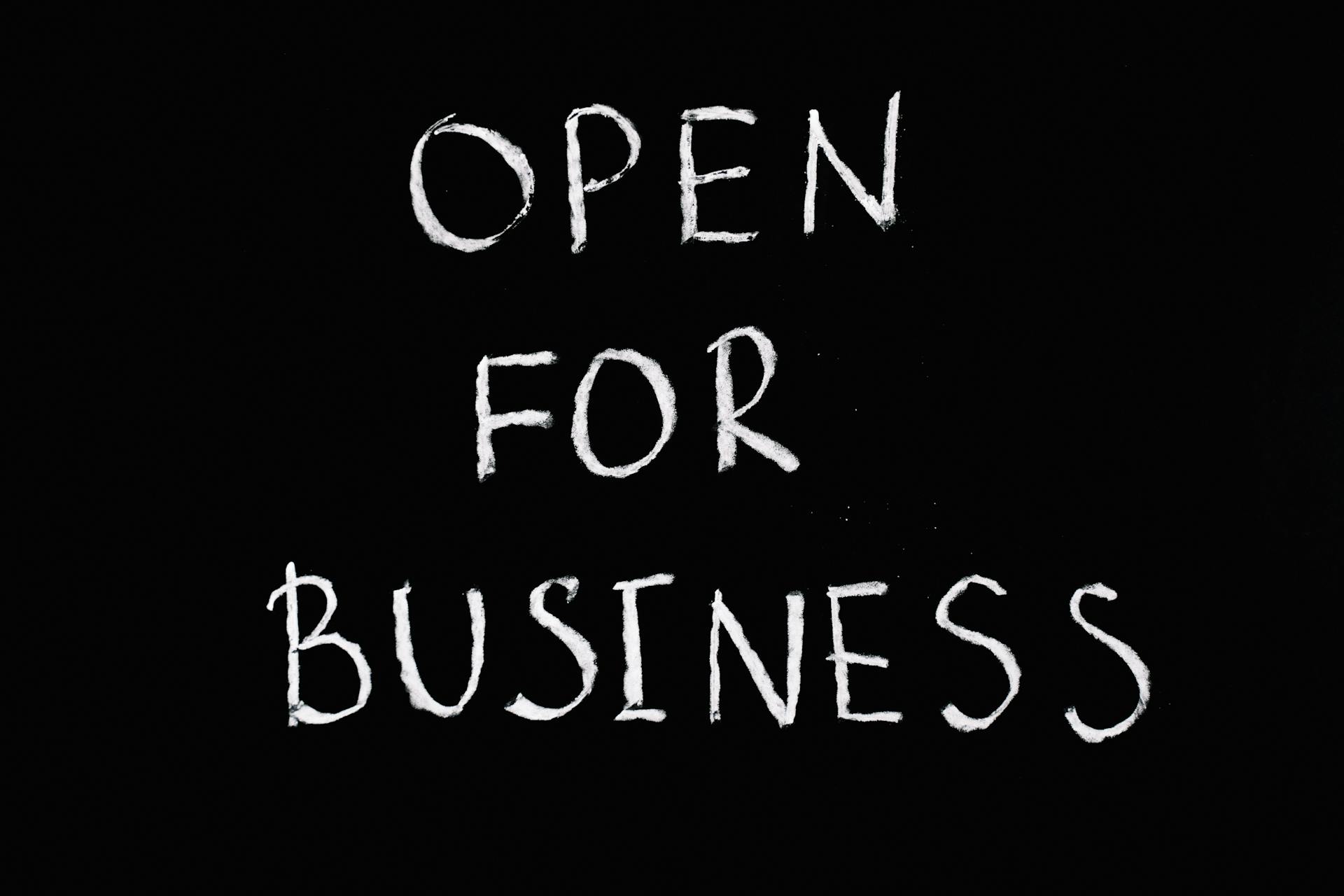 Open For Business Lettering Text on Black Background