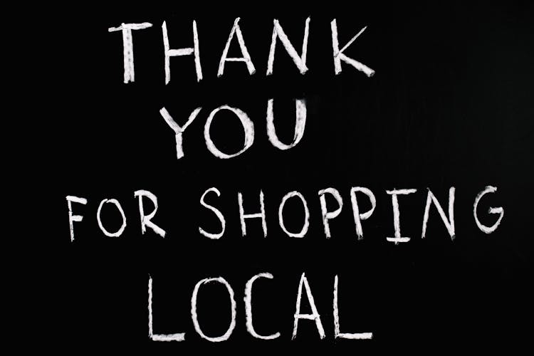 Thank You For Shopping Local Lettering Text On Black Background