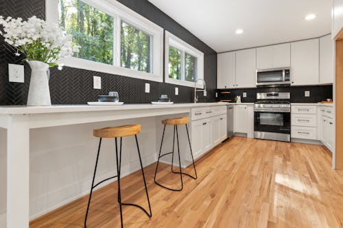 Wooden Stool on a Kitchen Counter