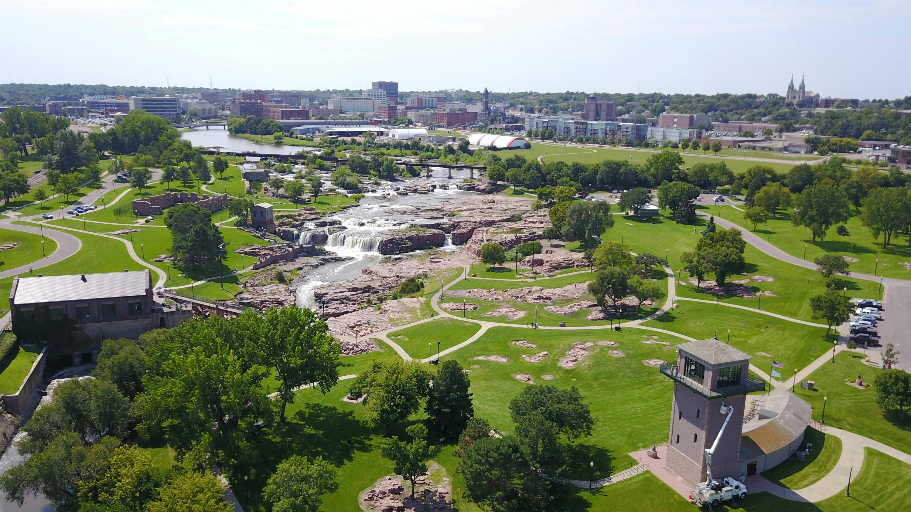 Free stock photo of aerial, sioux falls, waterfall