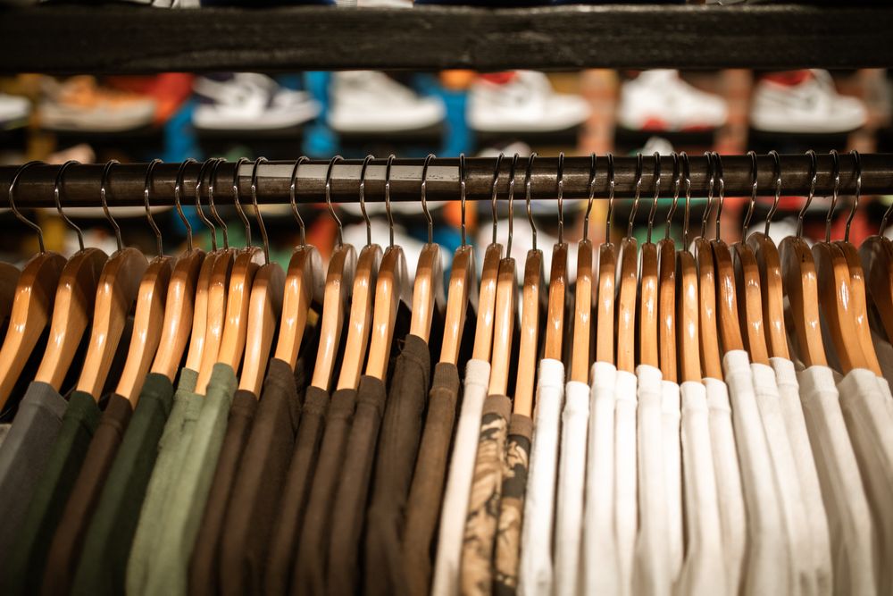 Branded shirts on hangers