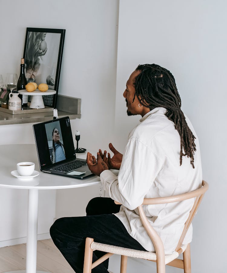 Black Man Having Video Call At Home