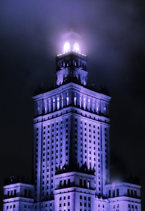 Palace of Culture and Science Glowing during the Night