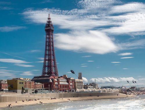 Free Stunning daytime view of Blackpool Tower by the seaside in England. Stock Photo