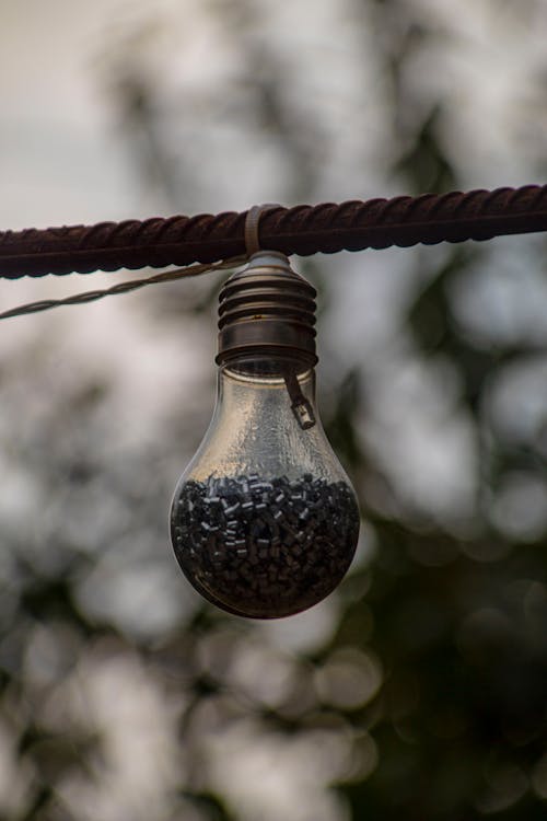 Close-Up Shot of a Hanging Light Bulb
