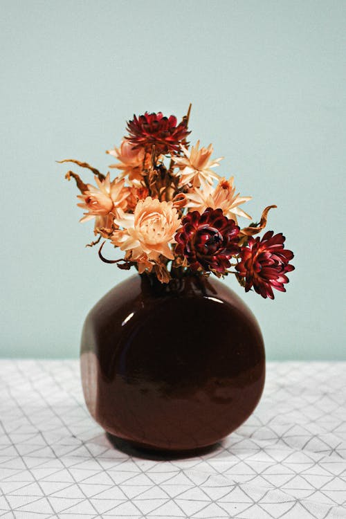Flowers on a Brown Vase