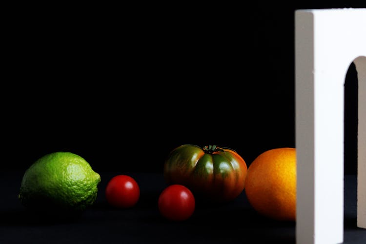 Vegetables And Fruits On Black Background