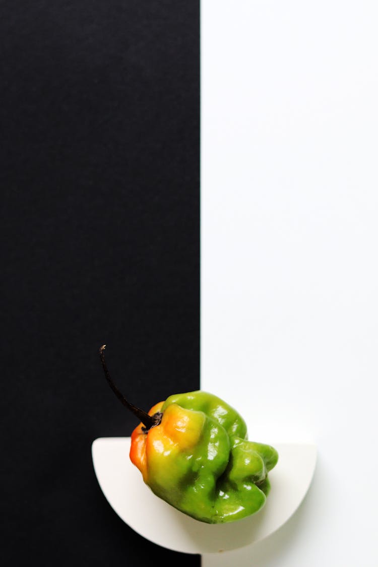 Green Capsicum On Black And White Background 