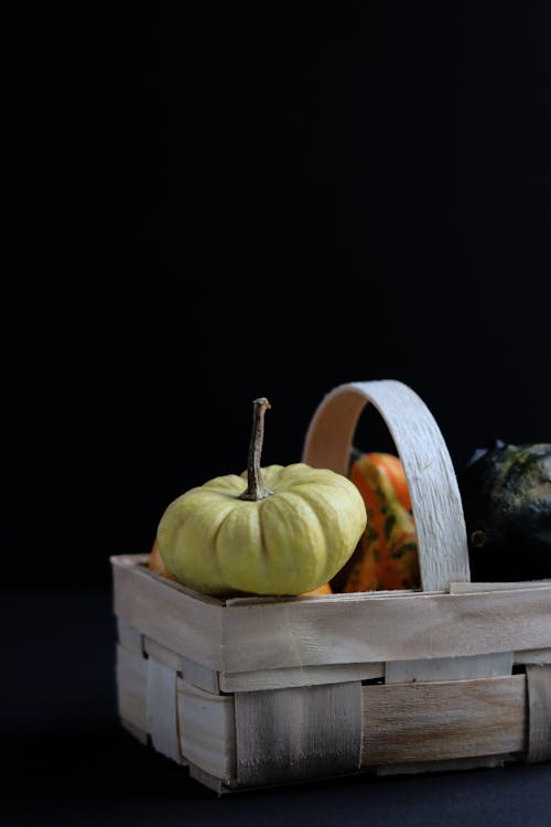 Yellow Pumpkin on Brown Wooden Basket