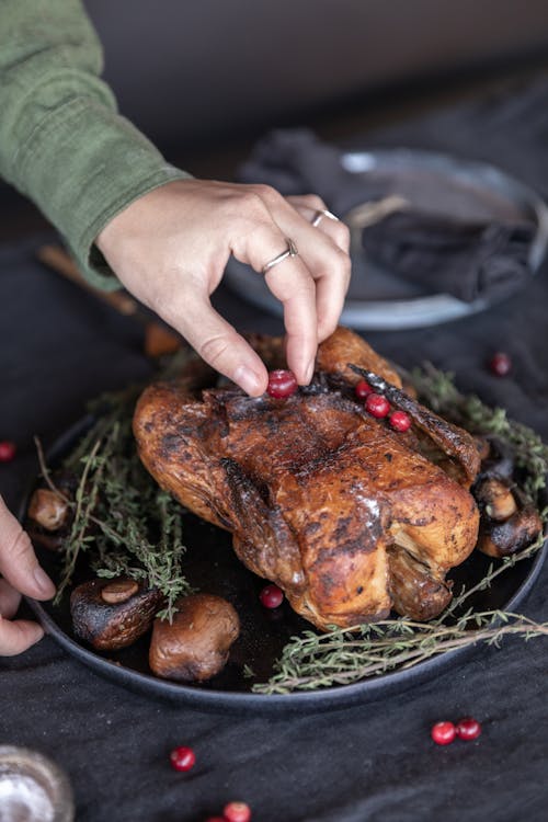 Person Holding a Roasted Turkey