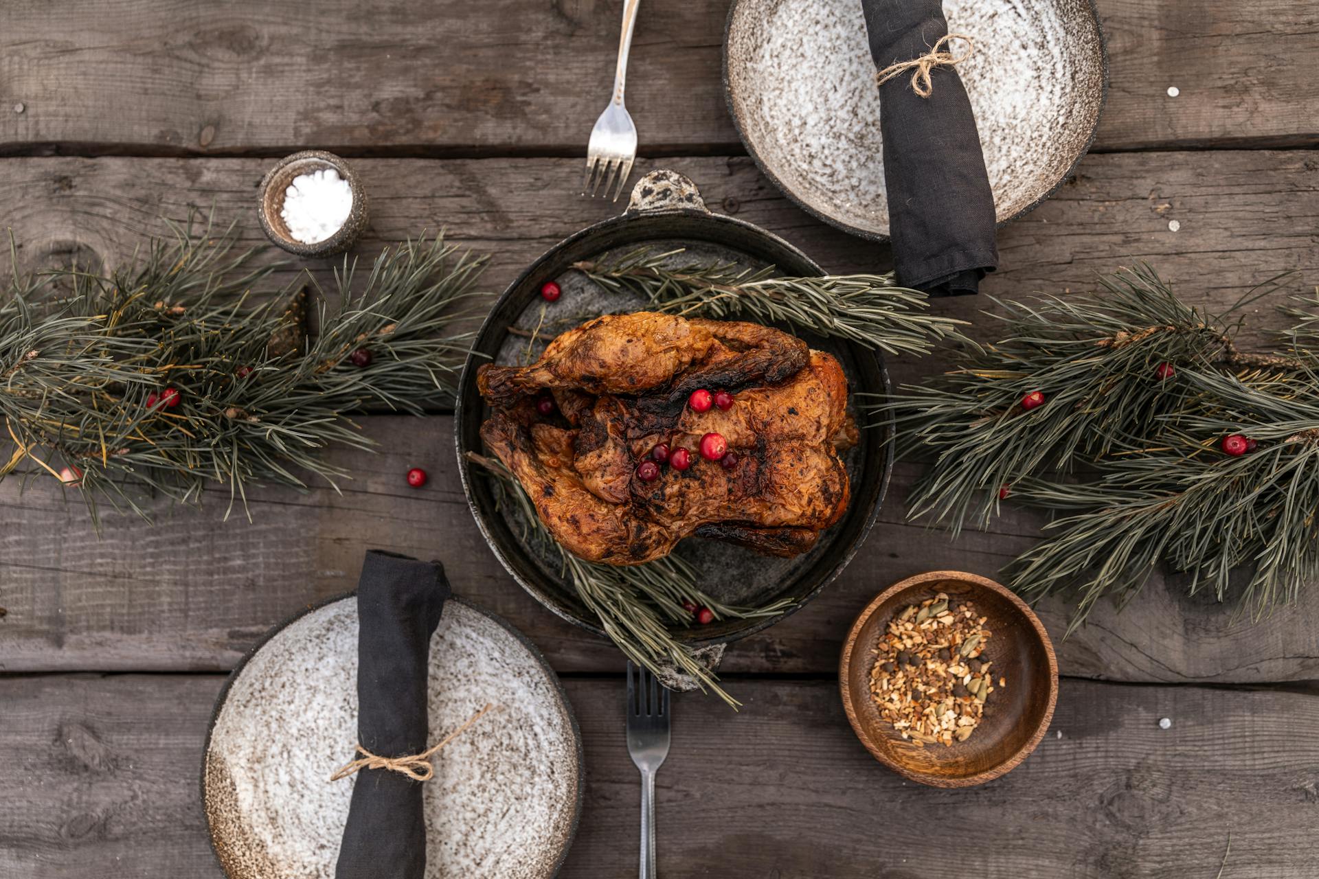 Cooked Turkey on Black Round Pan