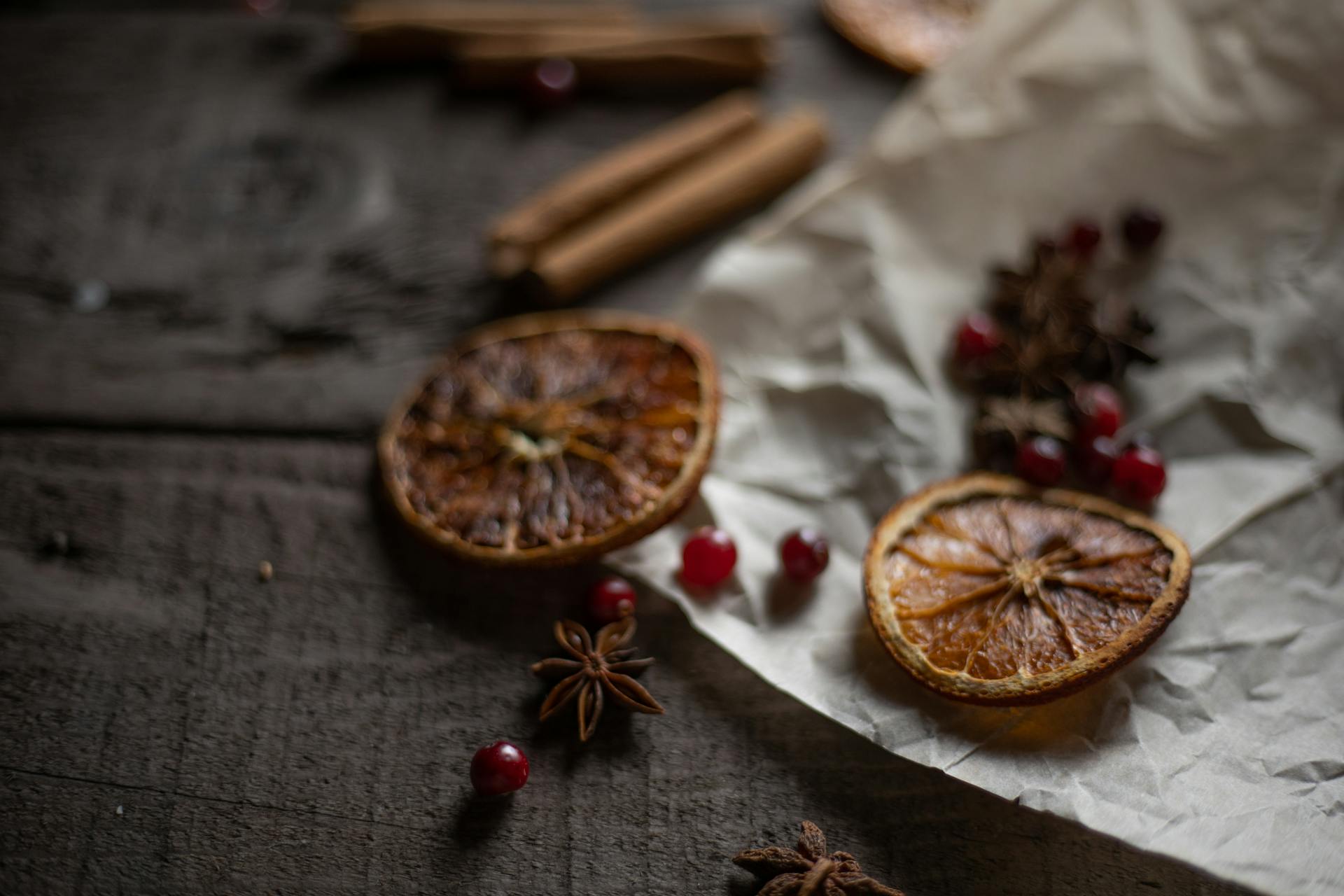 Star Anise and Cranberries on Baking Paper
