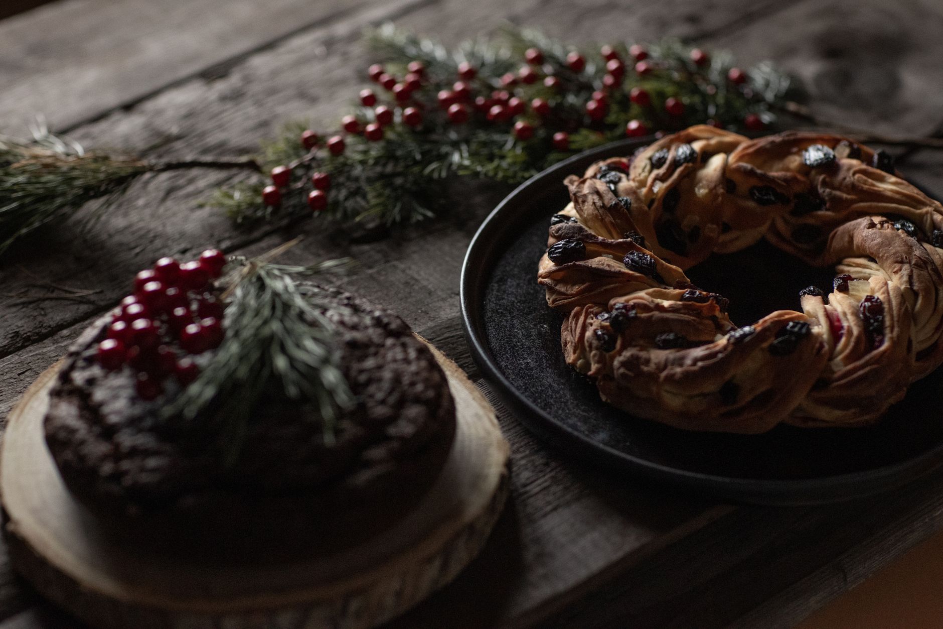slice of Christmas wreath layer cake with festive decoration