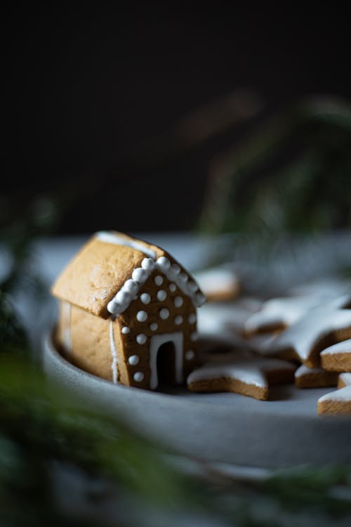 Gingerbread House with Frosting on a Plate