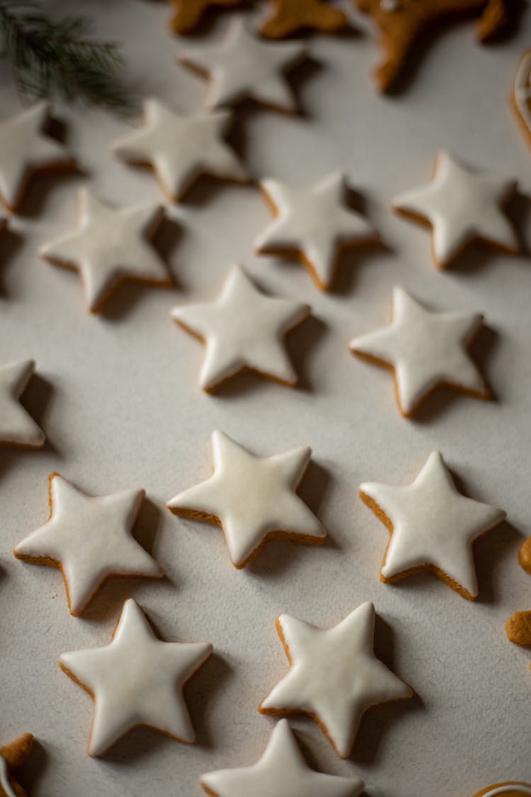 Star Shaped Cookies On White Surface