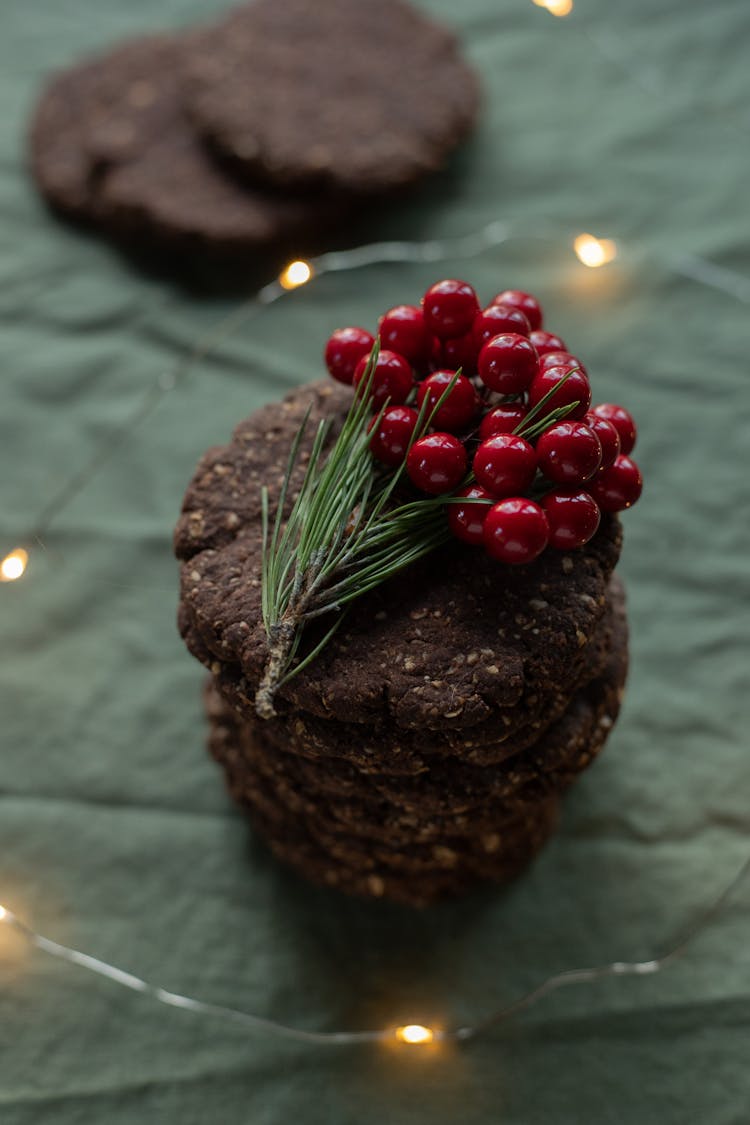 Stacked Chocolate Cookies With Berries On Top