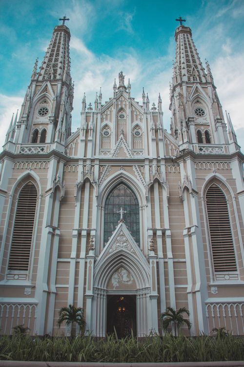 Free Stunning vertical shot of Vitoria Metropolitan Cathedral showcasing intricate Gothic architecture. Stock Photo