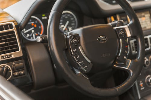 A Black Leather Land Rover Steering Wheel