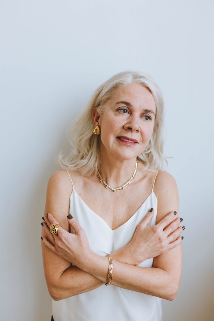 Woman In White Spaghetti Strap Top Smiling