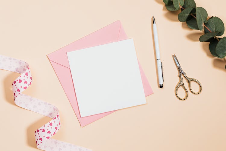 Top View Of Stationary On Pink Background