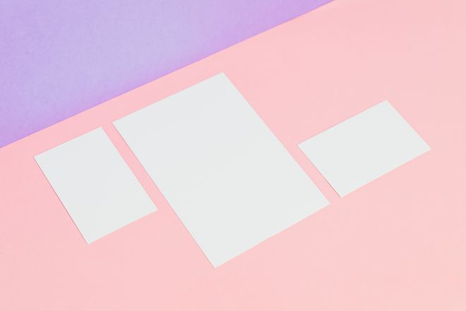 Blank card and letterhead mockups on a pastel background — photo by Kaboompics.com on Pexels