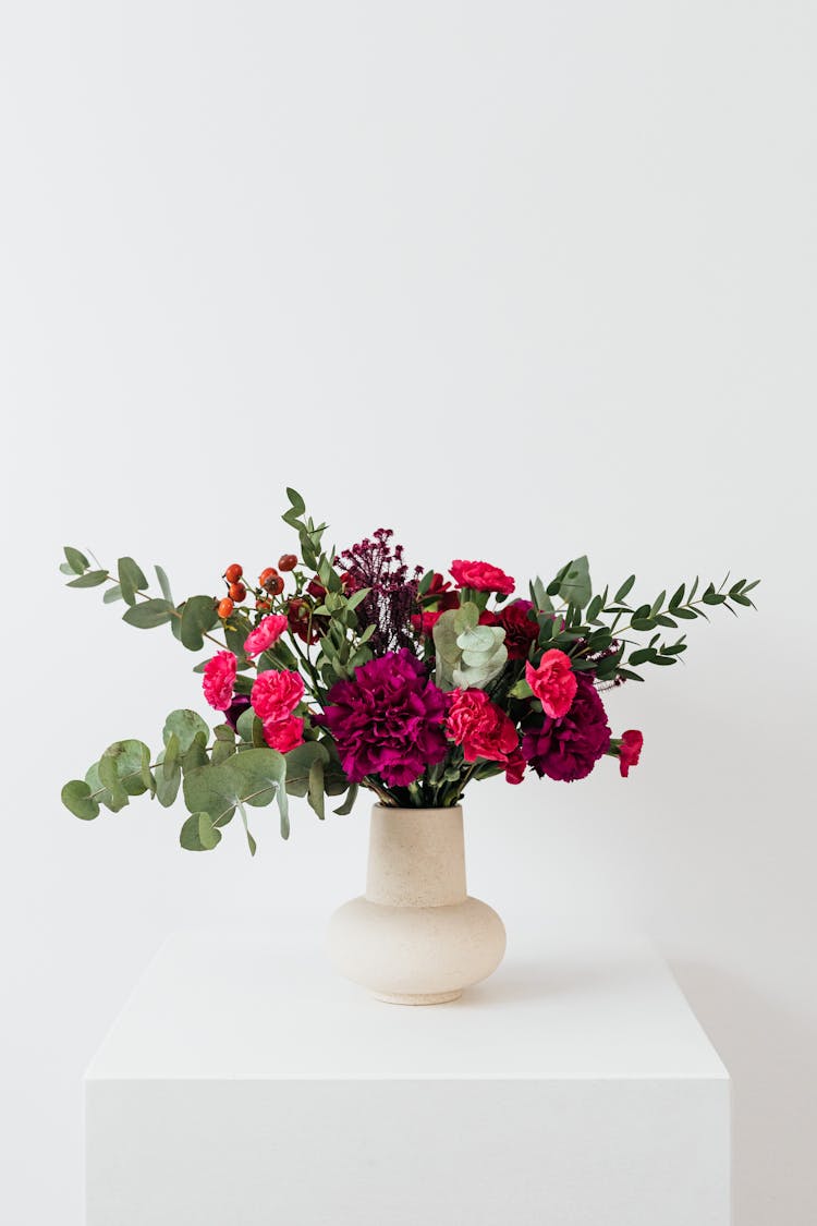 Carnation Flowers In Ceramic Vase