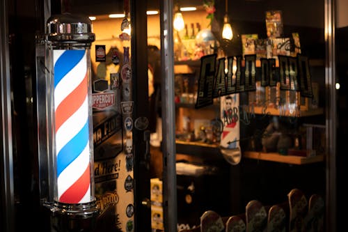 Barber tools and products on display