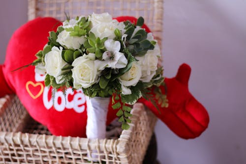 Bouquet of White Roses in Woven Basket 