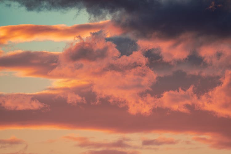 Sky With Fluffy Clouds In Sunset