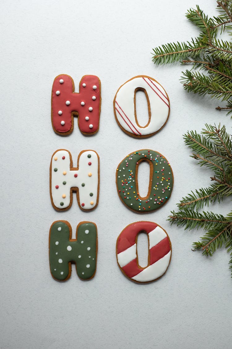 Ginger Letter Cookies Composed With Fir Branch During Christmas Holiday