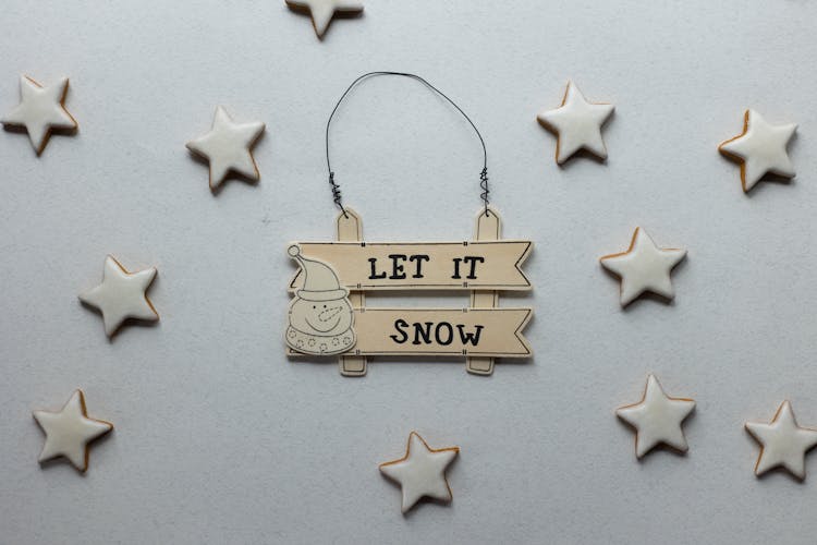 Decorative Signboard With Let It Snow Title On Christmas Day