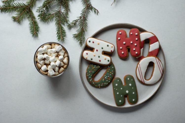 Delicious Gingerbread Cookies And Hot Chocolate With Marshmallows For Christmas