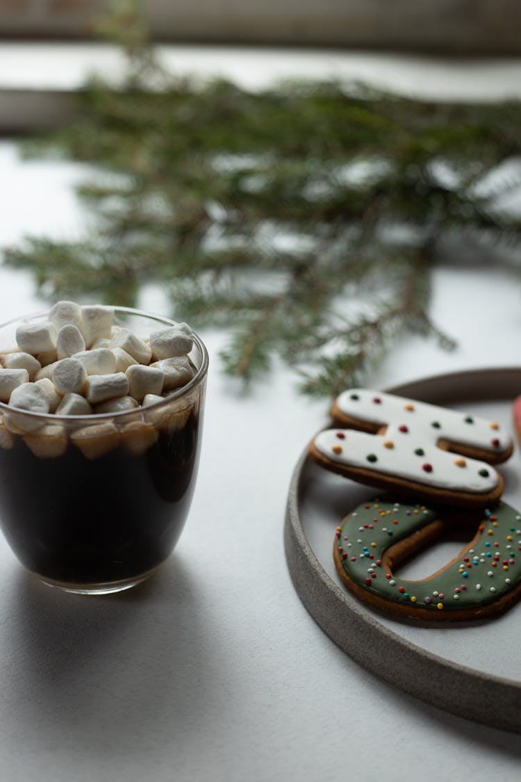 Delicious Hot Chocolate With Marshmallows On Christmas Day