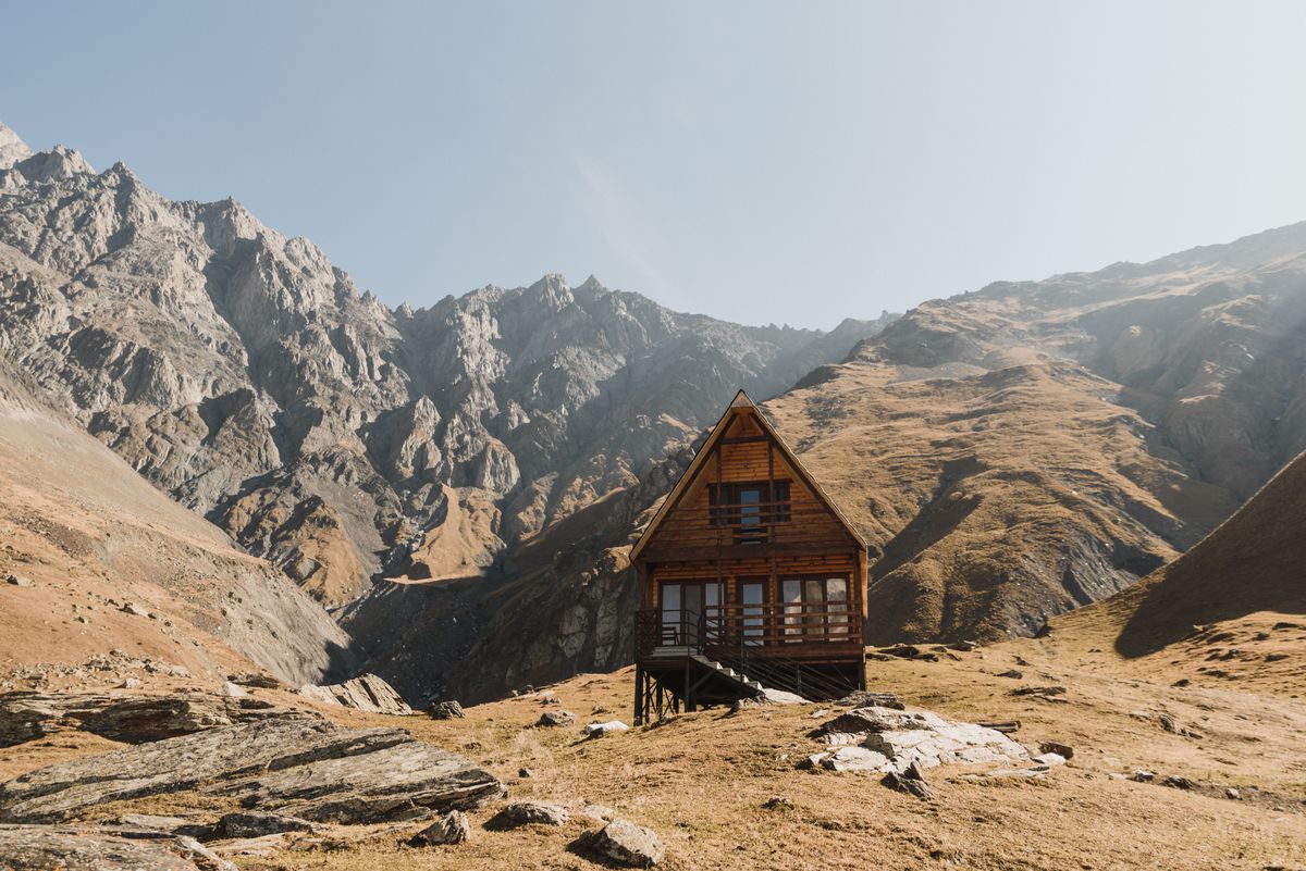 A wooden cabin in the mountains