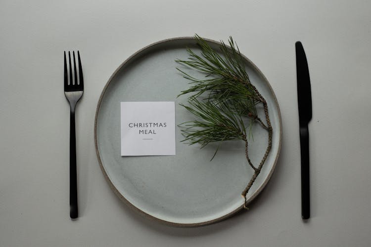 Dining Set With Pine Twig And Card Christmas Meal