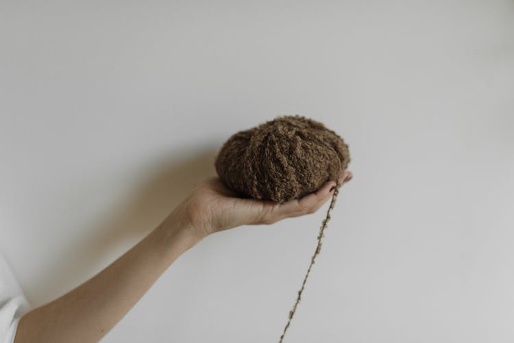 A Person Holding Brown Yarn Ball