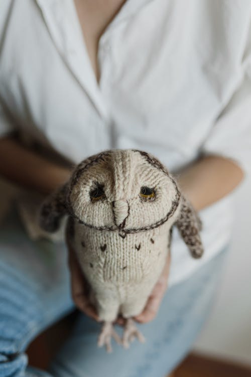 Free A Person Holding a Knitted Plush Toy Owl  Stock Photo