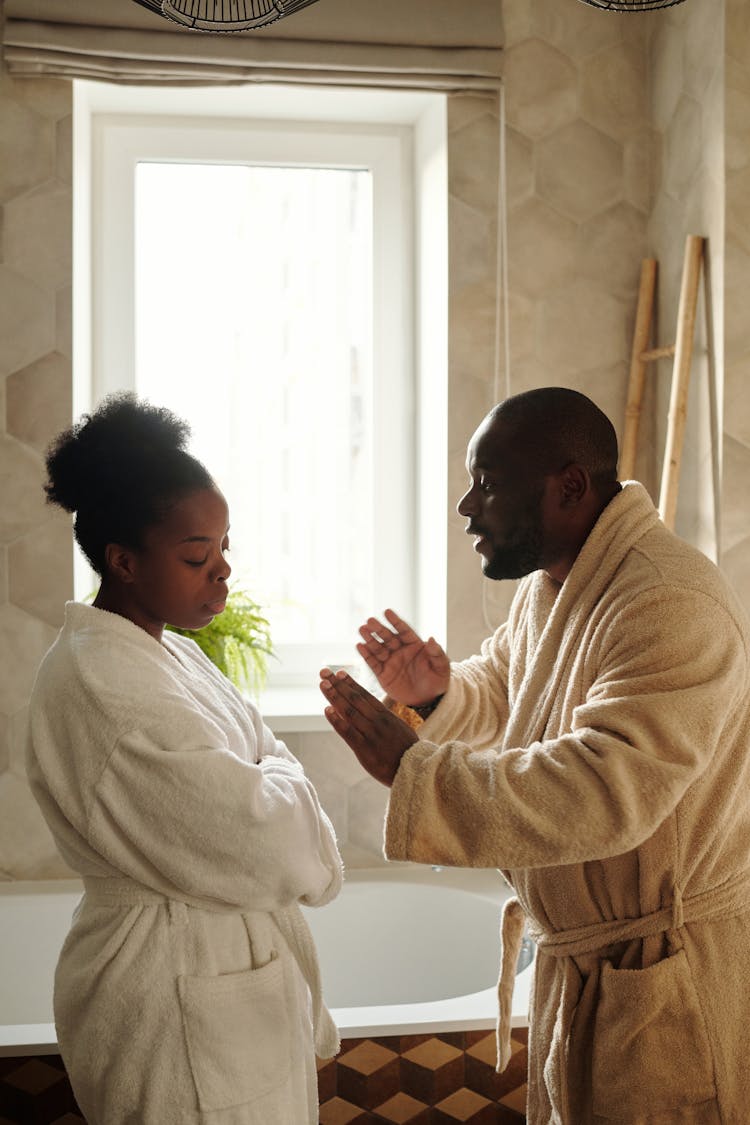 A Couple Arguing In The Bathroom