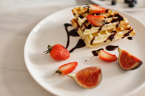 Free Waffles and Strawberries Stock Photo